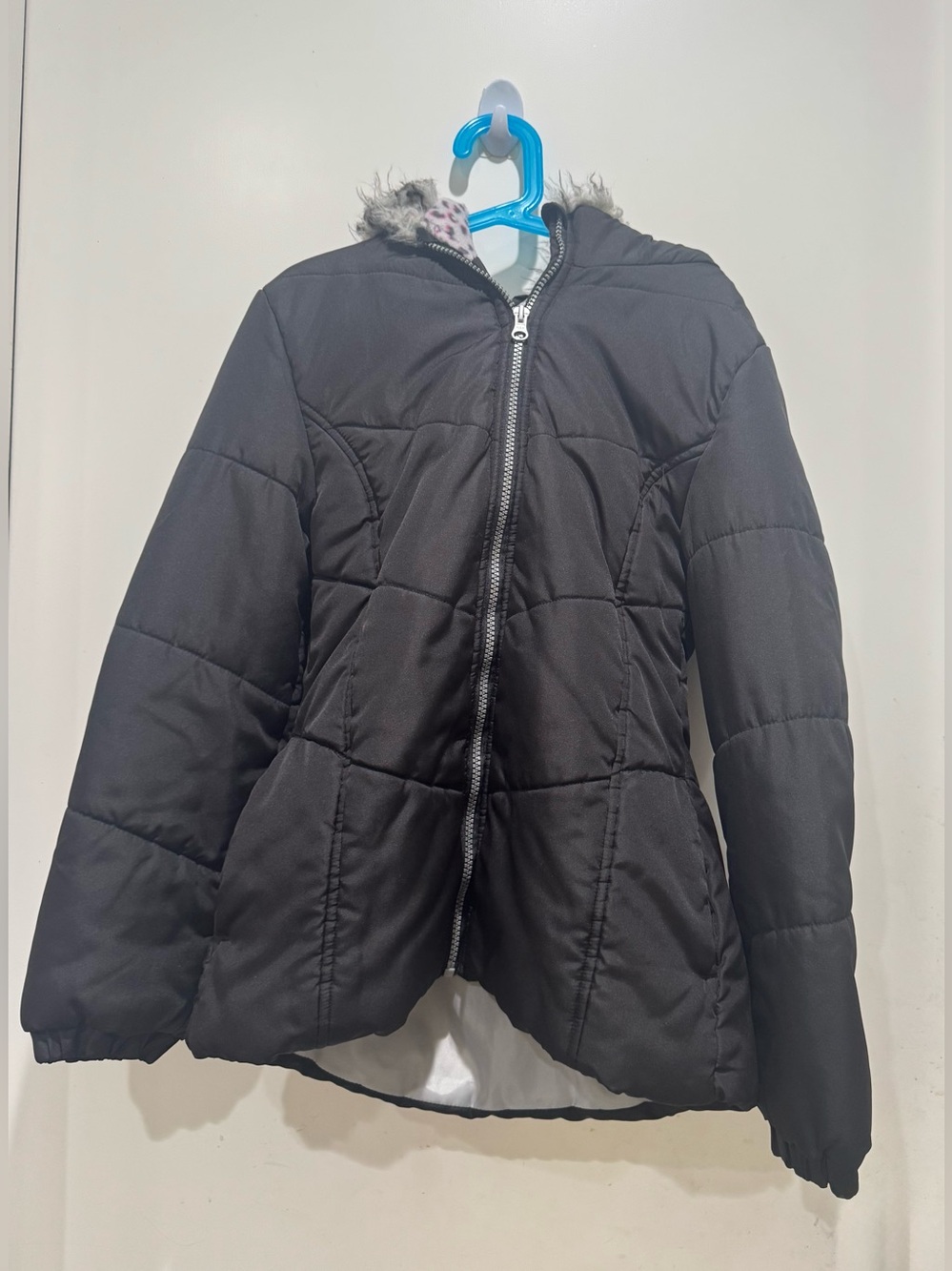 Weathertamer-Black Quilted Hooded Puffer Jacket with Faux Fur Trim